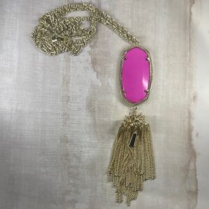 Rare Kendra Scott Rayne Magenta Stone Pendant Necklace with Gold Chain